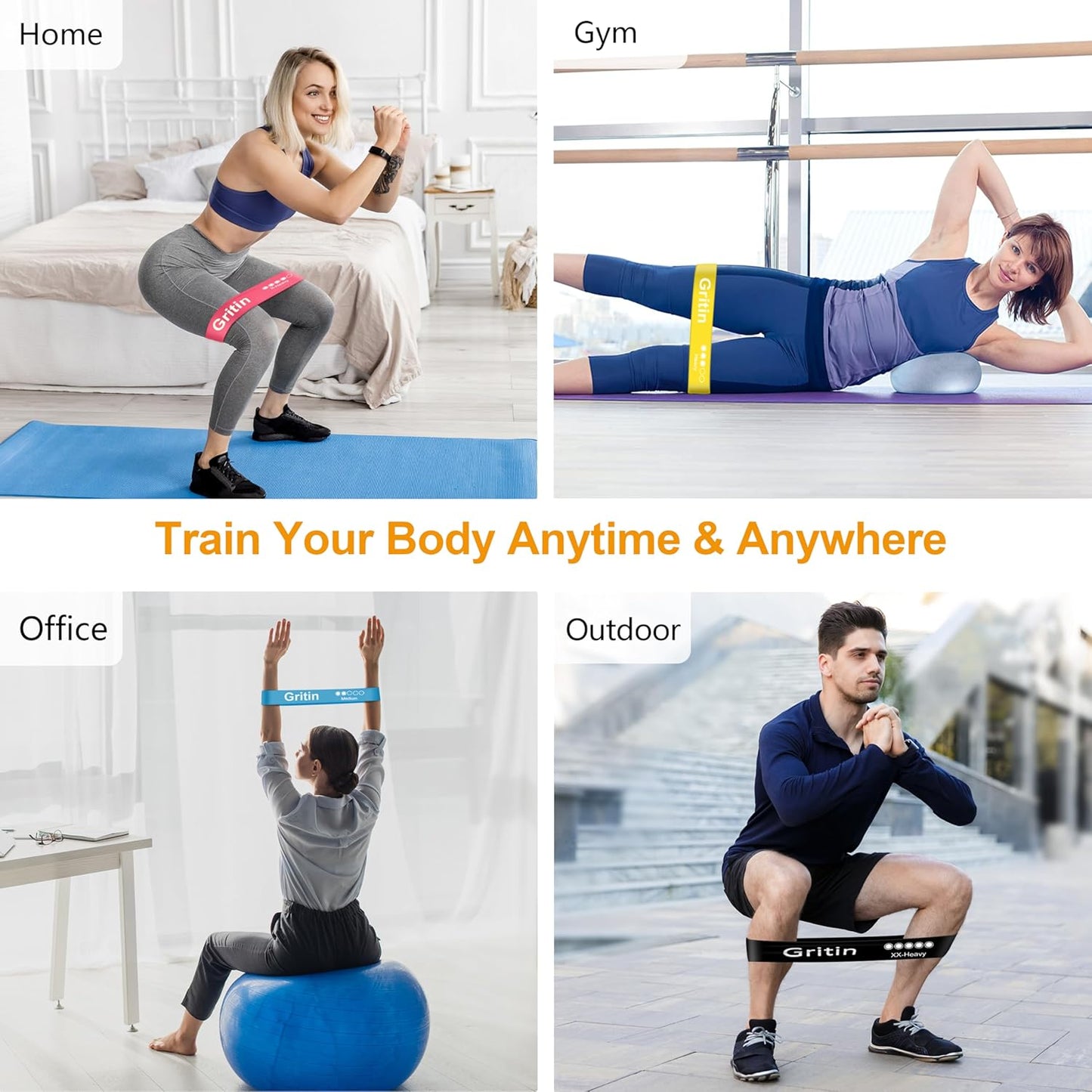 Professional Resistance Bands Set of 5 - Skin-Friendly Fitness Loop Bands with Varying Strength Levels and Travel Case - Perfect for Home, Gym, Yoga, and Training