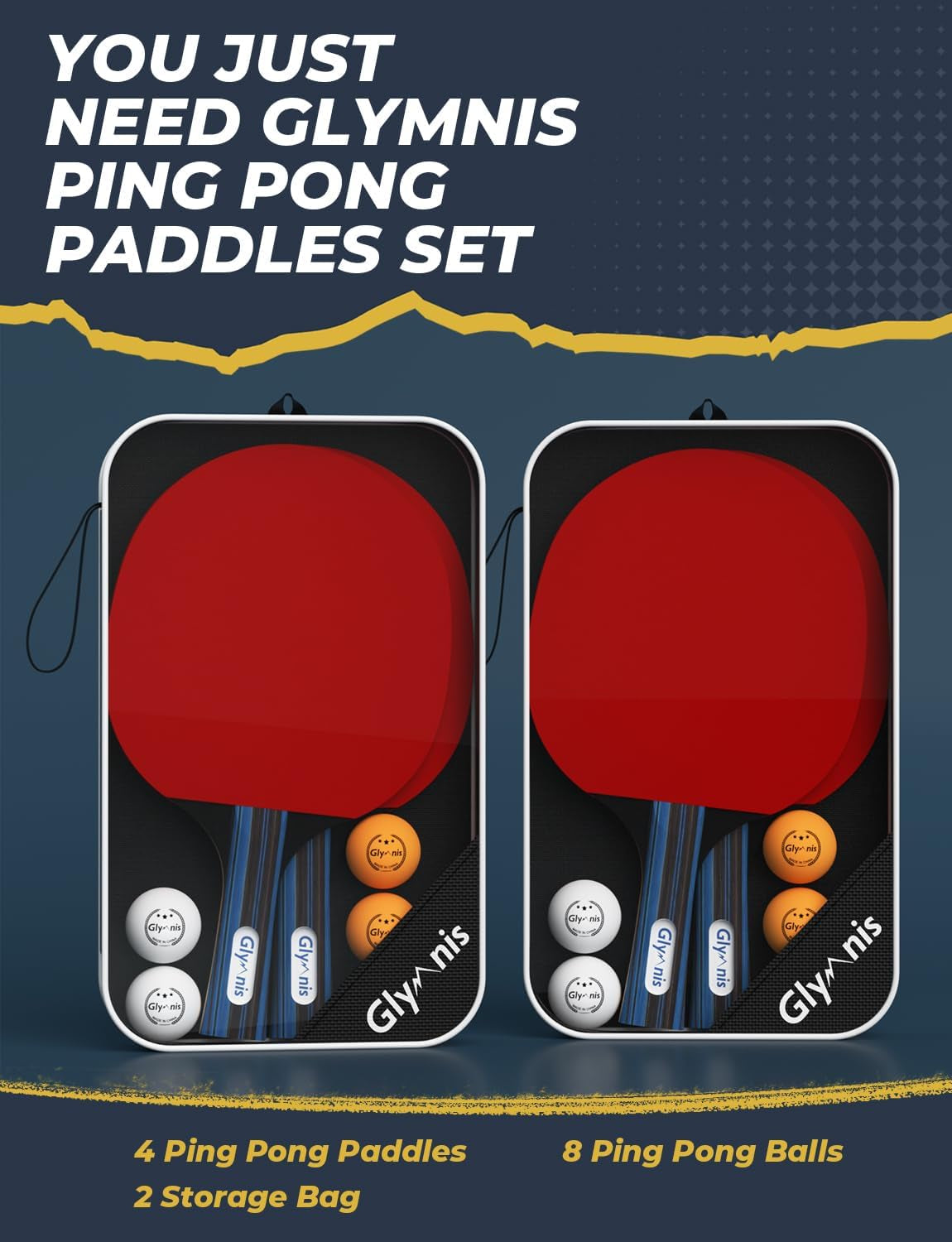 Ping Pong Paddles Set Table Tennis Rackets with Balls and Storage Case, 2/4 Premium Ping Pong Rackets for Indoor Outdoor